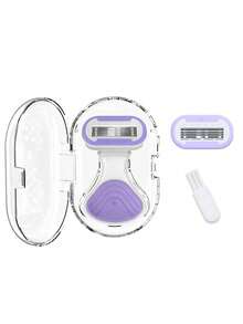 女士脱毛剃刀，适用于腋下、腿部和比基尼部位，便携式剃刀，紫色安全手动剃刀，女士比基尼手动安全剃刀刀片脱毛剃须/5层刀片，不锈钢刀片可更换紫色剃刀头，女孩礼物旅行必备，适合外出 - 彩色 - 查看 14