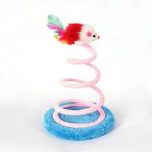 Juguete de resorte ecológico para mascotas, juguete de plumas para gatos, juguetes de sisal natural para rascar - Ratón espiral colorido - Ver 10
