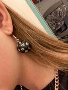 1对女士时尚创意骰子耳环，适合日常佩戴 - 黑色 - 查看 7