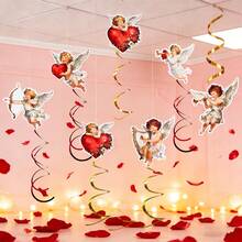 Valentines Day Ornament, Angel Heart Portable Hanging Swirl Decorations Art Craft Present - Red - View 6