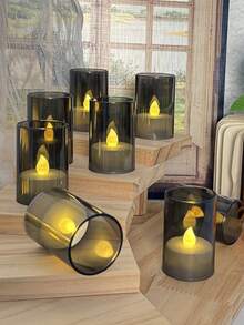 6/12/24 Piezas Juego de Velas Pequeñas sin Llama con Temporizador, Luces de Té LED, Luces de Té LED Pequeñas sin Llama, Luces de Té Parpadeantes Grises, Temporizador Automático de 6 Horas, Funcionan con Pilas, Adecuadas para el Hogar, Bodas, Decoración de Mesa de Comedor (Gris) - gris - Ver 5
