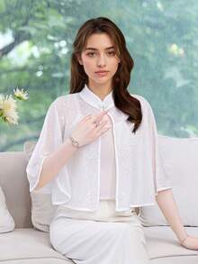 1件【2026新款】优雅蕾丝披肩/东方魅力新娘婚纱披肩，仿珍珠纽扣玫瑰花卉图案防晒披肩，适合女性。适用于节日、派对、庆典、日常穿着。情人节礼物，婚纱配饰。 - 彩色 - 查看 5