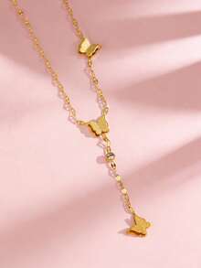 1 pezzo Collana lunga con ciondolo a farfalla in acciaio inossidabile placcato oro opaco, delicata collana choker, adatta per strada, feste, appuntamenti, compleanni, vacanze e uso quotidiano - Oro giallo - Visualizzare 1