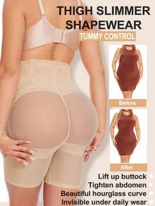 High Waisted Butt Lifting Shapewear Shorts For Women – Tummy Control Body Shaper Girdle With Mesh Sheer Panties, Thigh Slimmer Shaping Bottoms For Under Dresses - Màu be - Xem 2