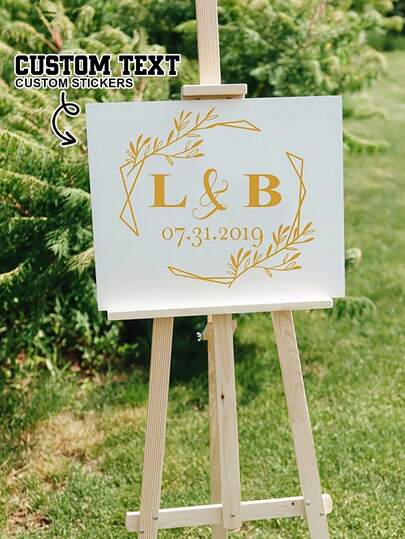 Individuelle geometrische Blatt Dekorative Aufkleber, matte selbstklebende Einmal-Beschriftung mit Namen & Datum für Hochzeitsdekoration