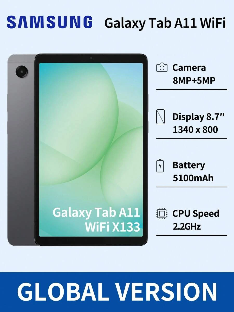 Samsung Galaxy Tab A11 Tablet | 10.1-Inch Vivid Display | Multi-Core Processor | Generous Storage With MicroSD Slot | Long-Lasting Battery | Ultra-Slim & Lightweight | Includes Fast Charger | Elegant Gray - Grey - View 1