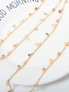 2pcs Gold Star Tassel Hair Clips Set, Bohemian Cute Hip Hop Hair Accessories, Star Moon Combination, Eid Mubarak Gift, Party Hair Rings & Braids - Gold - View 3