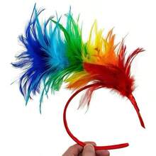 Tiara de Penas Coloridas Acessório Fantasia Carnaval Bloquinho Festa Temática Folia - Multicolorido - Visão 5