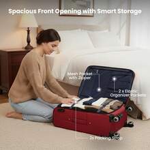 Lightweight Water-Resistant Softside Spinner Luggage With Secure TSA Lock,Expandable Design & Organized Interior & Portable Front Grab Handles & Adjustable Telescopic Handle,Suitable For Long Or Short Travel - Đỏ - Xem 5