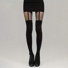 1 双女士提花连裤袜 - 性感仿吊袜带设计，大码，修身舒适，适合日常穿着和情人节约会。 - 彩色 - 查看 3