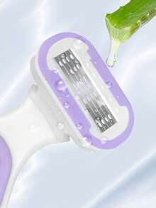 女士脱毛剃刀，适用于腋下、腿部和比基尼部位，便携式剃刀，紫色安全手动剃刀，女士比基尼手动安全剃刀刀片脱毛剃须/5层刀片，不锈钢刀片可更换紫色剃刀头，女孩礼物旅行必备，适合外出 - 彩色 - 查看 5