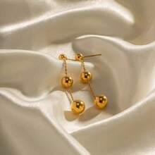 1 Pair Stainless Steel Ball Pendant Earrings, Suitable For Daily Wear And Gift - Yellow Gold - View 2