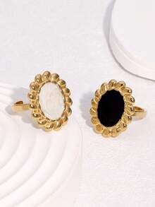 1枚时尚法式复古风小众优雅镀金不锈钢几何椭圆开口戒指，适合女士日常、派对和约会佩戴。 - 開口戒 - 查看 2