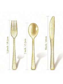 150pcs Gold Glitter Reusable Party Tableware Set - Includes 50 Forks, 25 Knives, 25 Spoons - Reusable Washable Cutlery Set For Party, Holiday Celebration, Dinner, Wedding, Kitchen, Valentine's Day - Multicolor - View 2