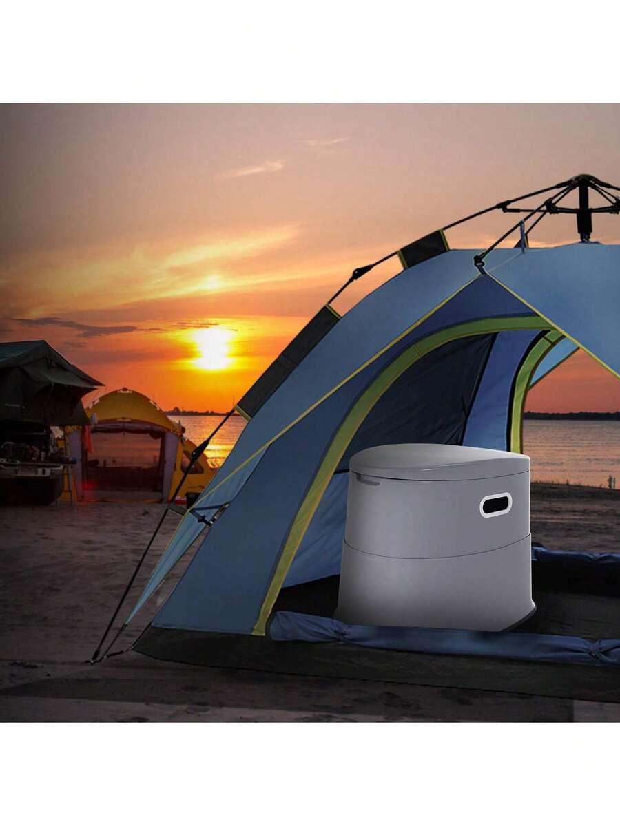 Portable Toilet For Camping With 1.3 Gal Detachable Inner Bucket & Removable Paper Holder Commode With Dual Lids Travel Toilet For Outdoor Camping Car Long Road Trips - Grey - View 1