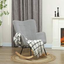 Rocking Chair, Reclining Chair With A Velvet Look, Armrests, Wooden Glides, For Living Room Or Bedroom, Light Grey
