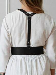 1pc Women's Punk Style Black Leather Adjustable Corset Belt, Sexy Accessory For Shirts, Dresses, Jackets Or Casual Wear - Black - View 4