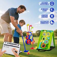 HYES 3 In 1 Toddler Golf Set With Putting Mat & Sticky/Golf Game, Kids Golf Club With 8 Balls, 4 Plastic Clubs, Scoreboard, Indoor Outdoor Sport Toys With Golf Cart Gift For Boys Girls Aged 2-5, Blue - Blue With Mat & Board - View 6