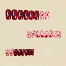 24 Pieces Per Set, Square Non-Damaging Neon Colorful Press-On Nails Abstract Art Print Bold Statement Nails,Daily Wear Luxury Style,Non-Damaging Reusable,Equipped With Nail Polish Stickers Made Of Jelly Glue - 彩色 - 查看 3