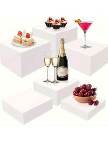 6pcs Acrylic Upright Tubes, Acrylic Cube Self-Service Buffet Display Stand For Catering With Hollow Bottom, Elevate Your Buffet Table Style! - White - View 6