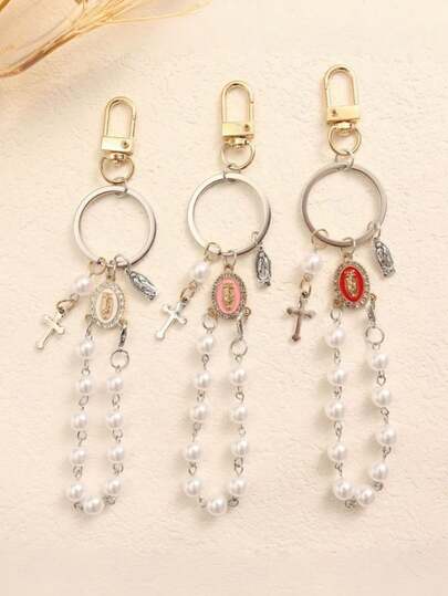 1件宗教风格圣母玛利亚串珠包饰，圣母玛利亚图案流苏吊坠，多功能，可用于包包/手机挂绳/服装装饰，适合作为斋月/开学礼物送给亲朋好友