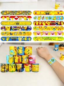 1/6/12pcs Pokemon Snap Bracelet Anime Pokemon Pocket Monster Sewing Bracelet Set, Holiday Party Gift (Random Delivery) - Multicolor - View 4