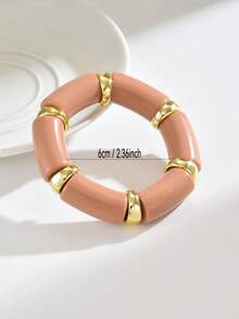 1件加厚亚克力竹结手镯，弹性手镯，女士珠宝礼品 - 粉色 - 查看 4