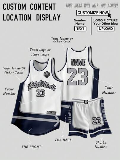 2pcs/Set Personalized Basketball Jersey Set - Customized Club Name, Number And Logo Print Tank Top + Shorts, Sports Suit, Fashion Casual Unique Gift Suitable For Men, Birthday, Holiday, School Sports And Other Occasions