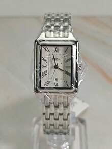 Fossil 1 szt. damski zegarek kwarcowy z kwadratową tarczą, pasek ze stali nierdzewnej/dwukolorowy, cyfry rzymskie, prezent dla niej, ES5221/ES5222/ES5306 - Biały+Srebrny - Zobacz 5