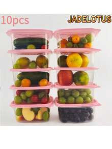 10pcs Stackable Food Storage Containers, Pink Stackable Food Storage Containers With Lids, Plastic Lunch Boxes For Grains, Meat, Fruits And Vegetables - Dishwasher And Microwave | Meal Prep Containers | Portion Containers | Storage Boxes - Pink - View 12