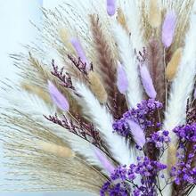 Colorful Dried Flower Bouquet Real Touch Babys Breath For Home Aesthetic Room Decor Natural Bunny Tails Grass Arrangement Spring Valentine's Day Mother's Day Wedding Decor - Romantic Purple - View 5