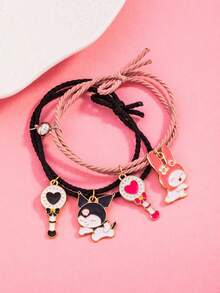2pcs Sanrio Fashion Magnetic Cartoon Kuromi Bracelet, Cute Gift For Friends, Small Rubber Band Bracelet - Kuromi and My Melody Greet Each Other - View 6
