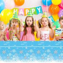 2PCS Christmas Tablecloth130*220cm Blue Snowflake Xmas Party Table Cover Disposable Rectangle Christmas Plastic Table Cloth For Christmas Party Winter Holiday Frozen Party Christmas Table Decoration - BlueSnowflake - View 4