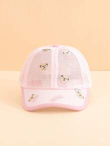 1顶小熊刺绣网眼棒球帽，透气百搭可爱遮阳帽，适合男宝宝和女宝宝，春夏沙滩装 - 彩色 - 查看 3