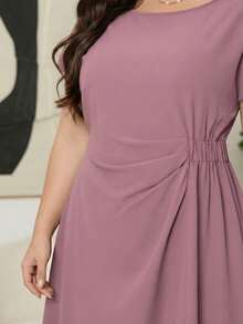 Abito casual taglia comoda con colore unito, nodo attorcigliato, volant sull'orlo, adatto per matrimoni, feste serali formali, elegante in rosa per l'estate - Rosa - Visualizzare 2