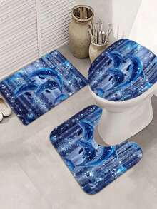 12 Hooks Waterproof Shower Curtain With Dolphin Pattern, Suitable For Room, Home, Hotel, Machine Washable, Bathroom Curtain - Multicolor - View 8