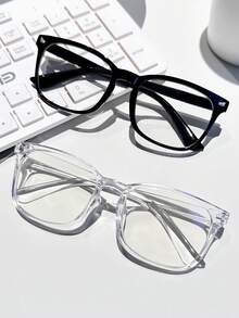2 pares de gafas de mujer con montura cuadrada de cristal negro transparente y con cristales, accesorios con montura de lentes transparentes de estilo estudiantil - Multicolor - Ver 7
