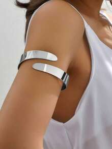 1pc Minimalist Smooth Casual European & American Party, Festival, Hip-Hop Style Bracelet, Spring/Summer - Silver Opening - View 7