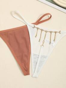 6pcs Rhinestone Chain Tassel Metal Decor Women Thong Panties - Multicolor - View 4