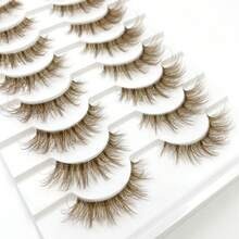 10 Pairs Brown 5D Faux Mink Lashes Transparent Band Fluffy Crisscross Natural Thick Daily Makeup Lashes - Brown - View 6