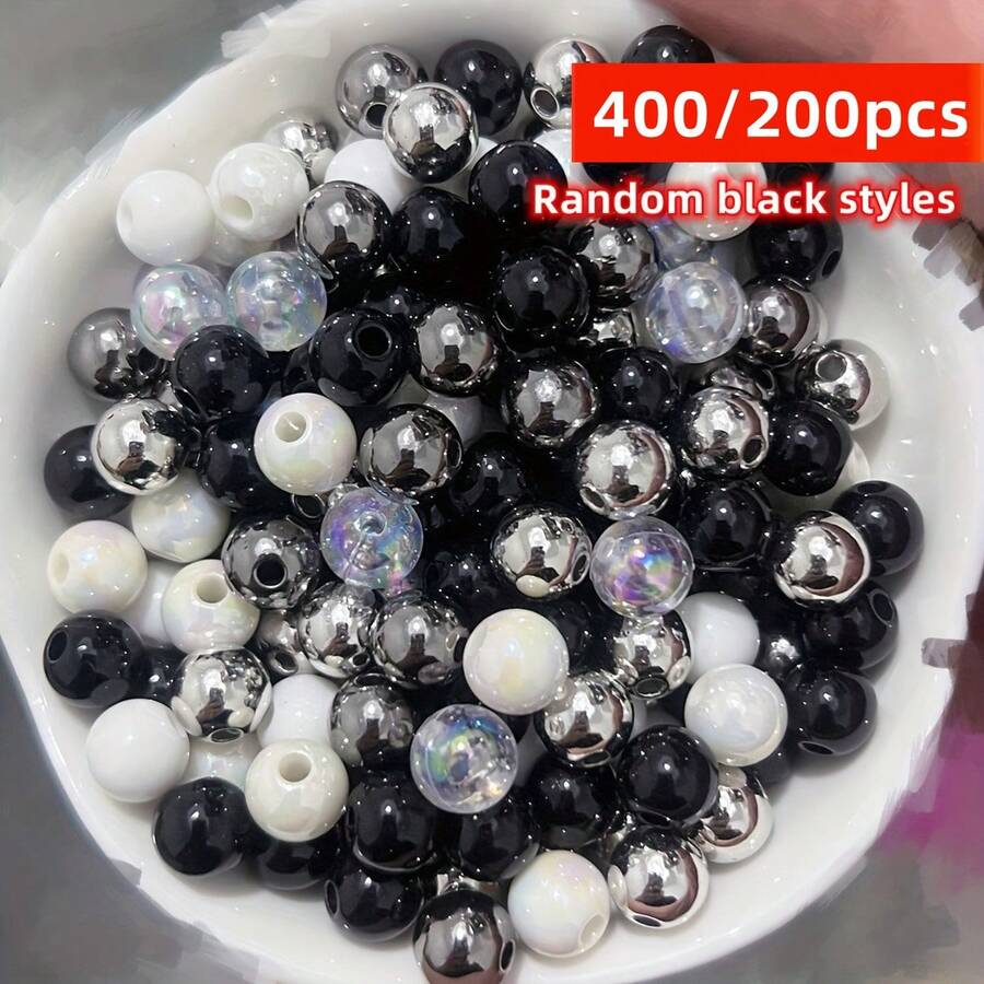 Yiwu Qiyou Accessories Co., LTD 8mm 400/200pcs Frosted Acrylic Beads In Black, White, Valentine's Day With AB Coating - Versatile Mix For DIY Jewelry Making Supplies - Black and White - View 1