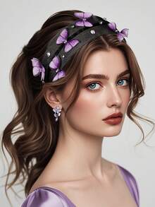 手工制作的优雅紫色蝴蝶宽发箍，适合婚礼、派对和日常佩戴，是女士的优雅配饰，也是情人节、节日等场合的理想头饰。 - 紫色 - 查看 6