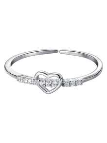HuooNew Fashionable 925 Sterling Silver Heart-Shaped Cubic Zirconia Adjustable Single Ring, Suitable For Women's Daily Wear - Silver - View 8