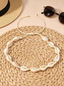 1pc Shell Necklace, Minimalist Bohemian Sea Shell Beach Style Necklace For Women, Unique Gift Idea Suitable For Outdoor Activities - Beige - View 5