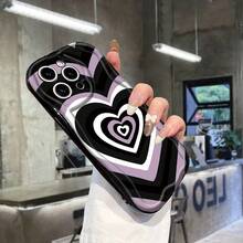 1件装极简主义黑、紫、白爱心图案黑色奶油波纹加厚防摔精准开孔镜头保护手机壳，适用于三星Galaxy、红米、OPPO A、vivo、传音等手机，时尚有型，是用户的理想之选。 - 黑色 - 查看 10