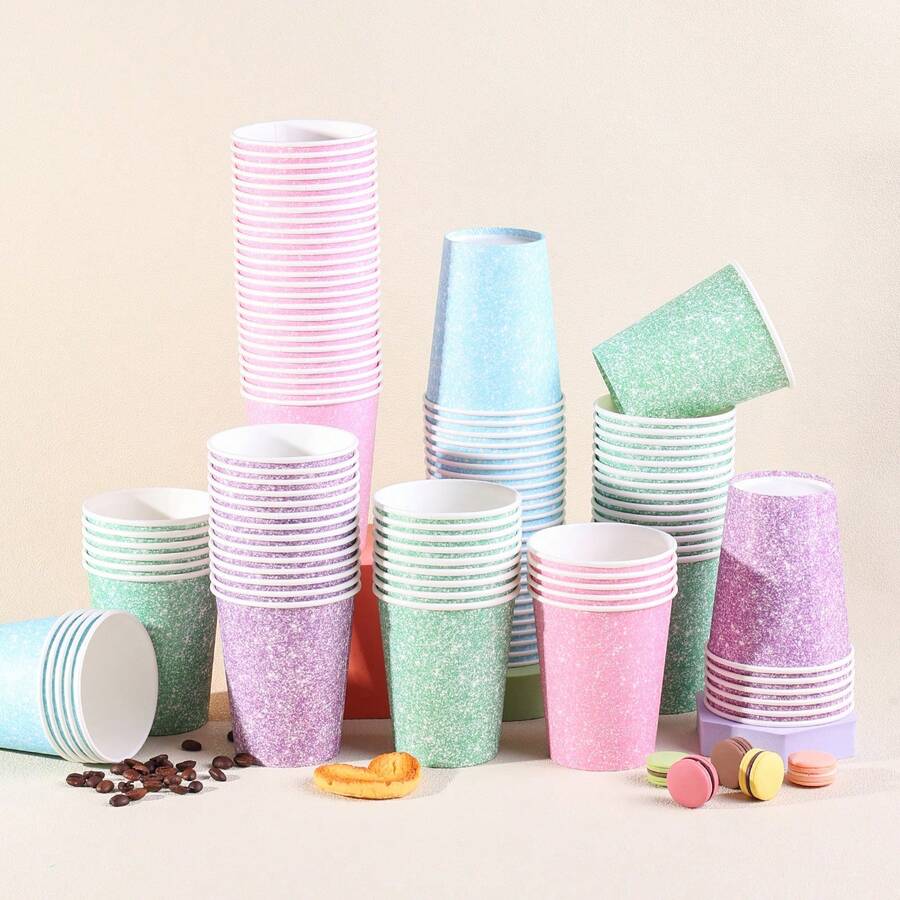 10个/20个装，彩虹色奢华粉/紫/蓝/绿闪光9盎司纸杯，闪亮一次性咖啡纸杯，多色闪光派对饮品杯，适用于婚礼、生日派对装饰、节日派对、DIY和野餐，优雅华丽的餐具，适用于婚礼鸡尾酒会、周年庆典、新娘送礼会用品 - 彩色 - 查看 1