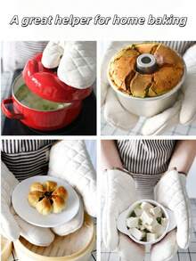 Thick Heat Resistant Cotton Gloves, Insulated Oven Mitts For Kitchen, Microwave, Baking, Cooking - White - View 5