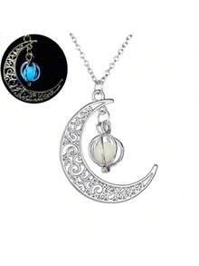 Unisex Silver-Plated Luminous Necklace With A Pumpkin And Luminous Moon Pendant. - Nhiều màu - Xem 4