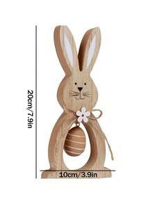 Set de 2 piezas Decoración apilable de conejo y huevo de madera lindos, decoración alegre de primavera para el hogar y fiestas - Edición del Conejito de Pascua - Ver 11