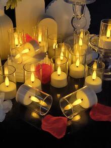6/12/24pcs Flickering Flameless Candles, Battery Operated Candles With Timer And Remote Control, LED Wishing Candles For Tabletop Centerpiece, Suitable For Christmas, Halloween, Valentine's Day, Dining Table, Room Decor, Wedding, Party, Gift - Transparent - Cup Wax - View 9